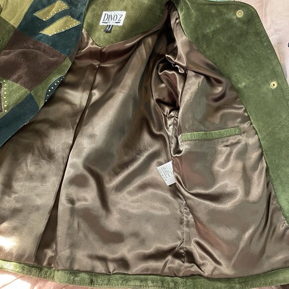 Vintage Dino'z Suede Patchwork Jacket Womens Leather 80s 90s Art to Wear - Picture 8 of 10